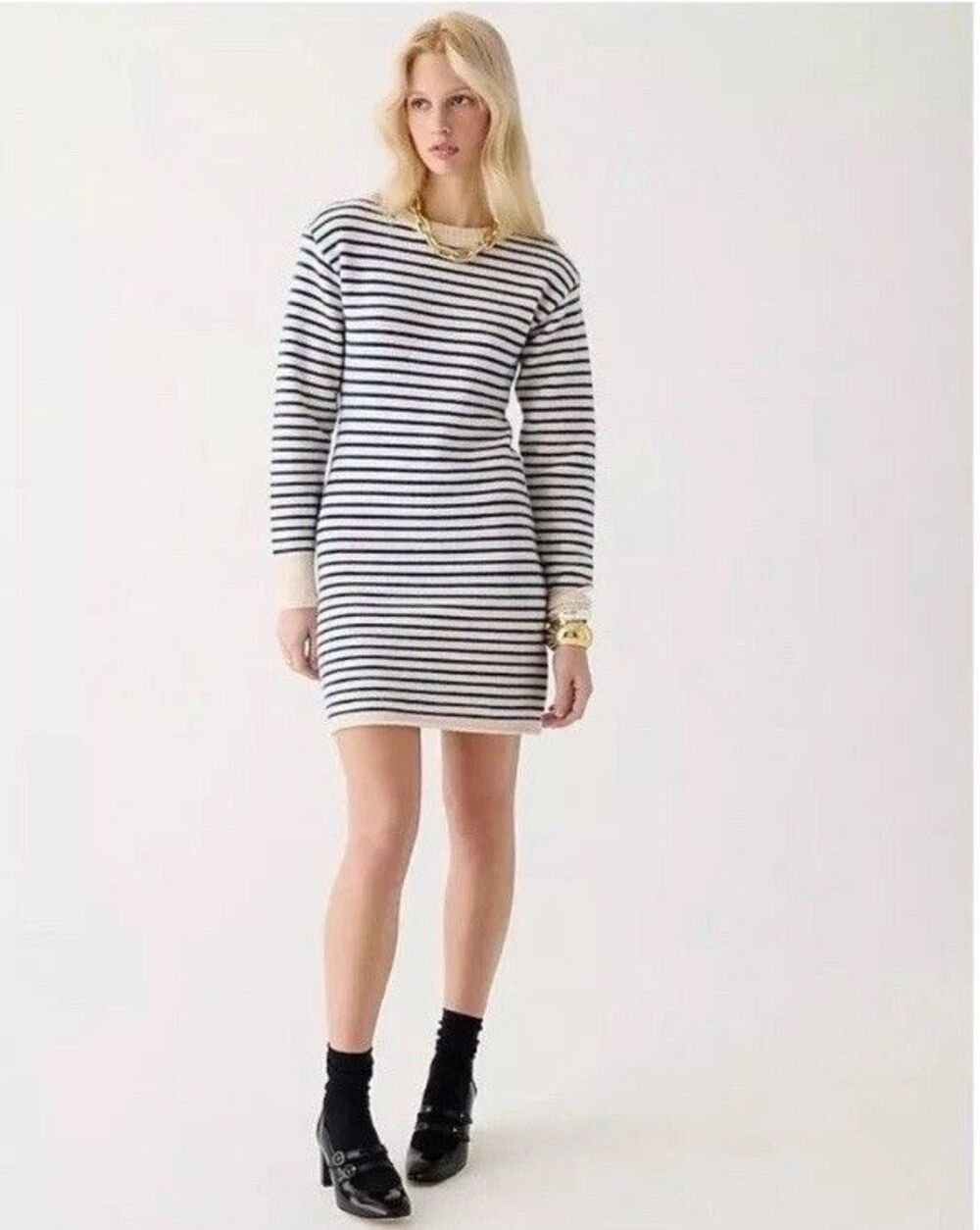 J.Crew Cashmere sweater-dress in stripe Long Sleeve $348 NWT Size L Large
